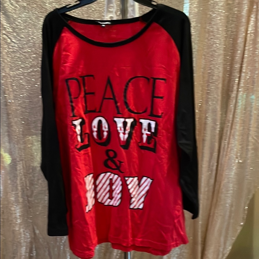 Peace Love & Joy Red and Black Women's Raglan Top